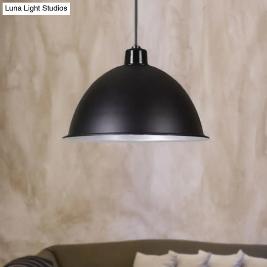 Retro Style Hanging Pendant Light With Metallic Bowl Shade - 1 In Black/Silver