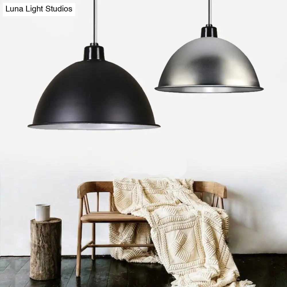 Retro Style Hanging Pendant Light With Metallic Bowl Shade - 1 In Black/Silver