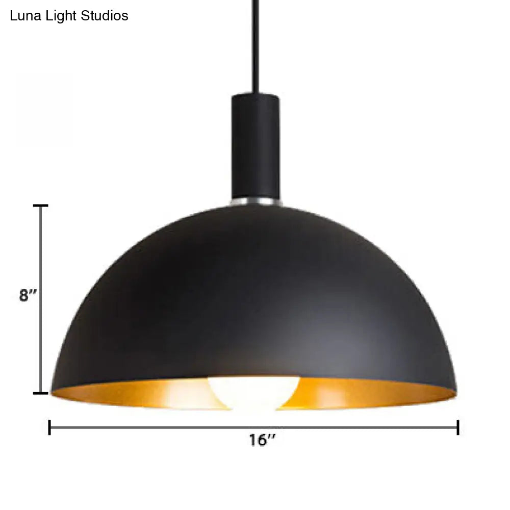 12/16 Wide Retro-Style Pendant Lamp With Metallic Dome Shade In Black Finish - Indoor Ceiling