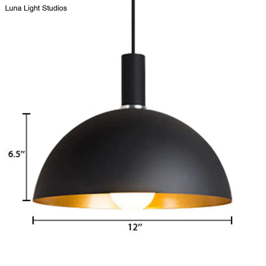 12/16 Wide Retro-Style Pendant Lamp With Metallic Dome Shade In Black Finish - Indoor Ceiling