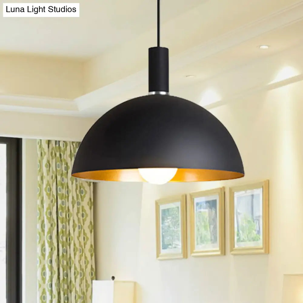 Retro Style Metallic Pendant Lamp - 12’/16’ Width Black Finish Dome Shade Indoor Ceiling Fixture