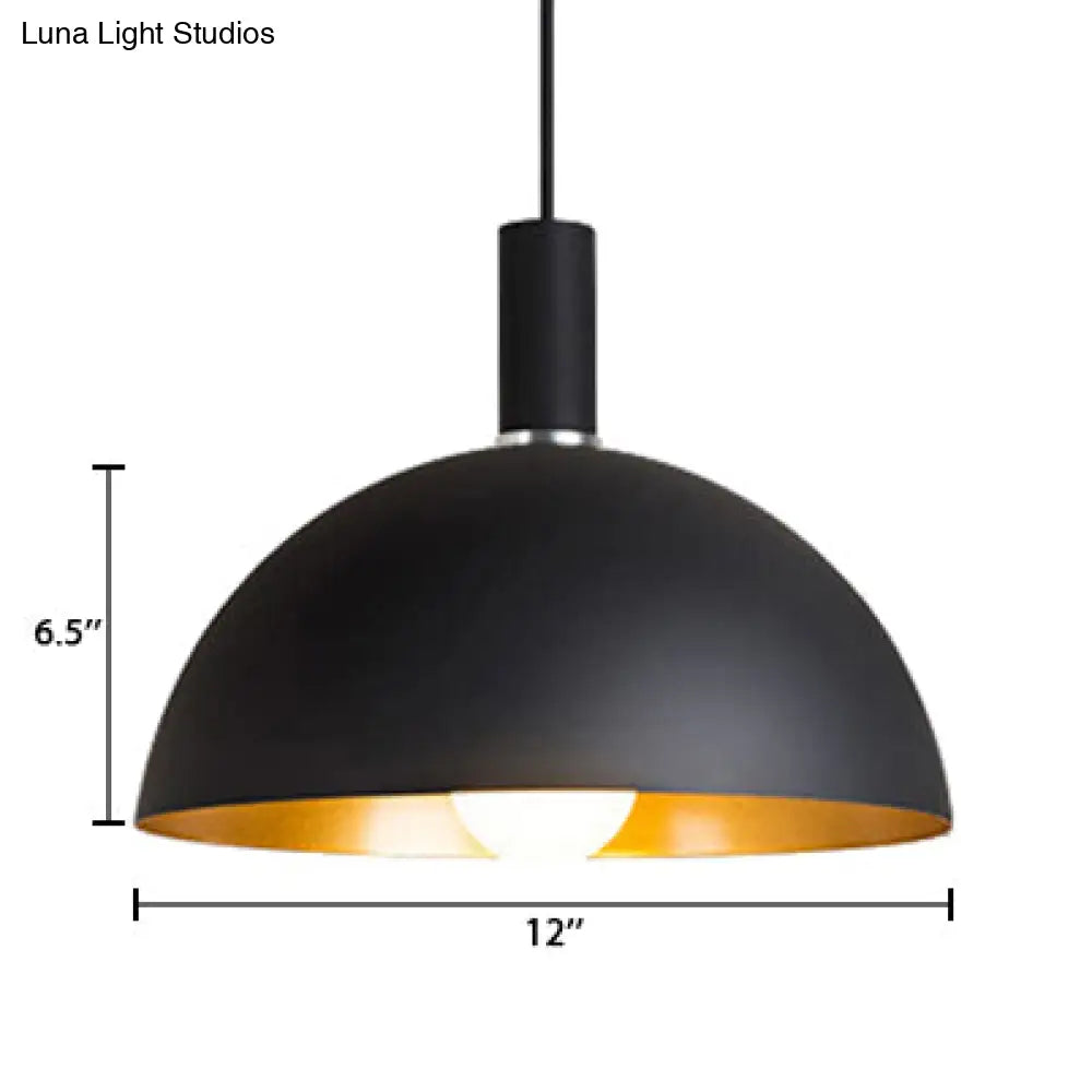 Retro Style Metallic Pendant Lamp - 12’/16’ Width Black Finish Dome Shade Indoor Ceiling Fixture