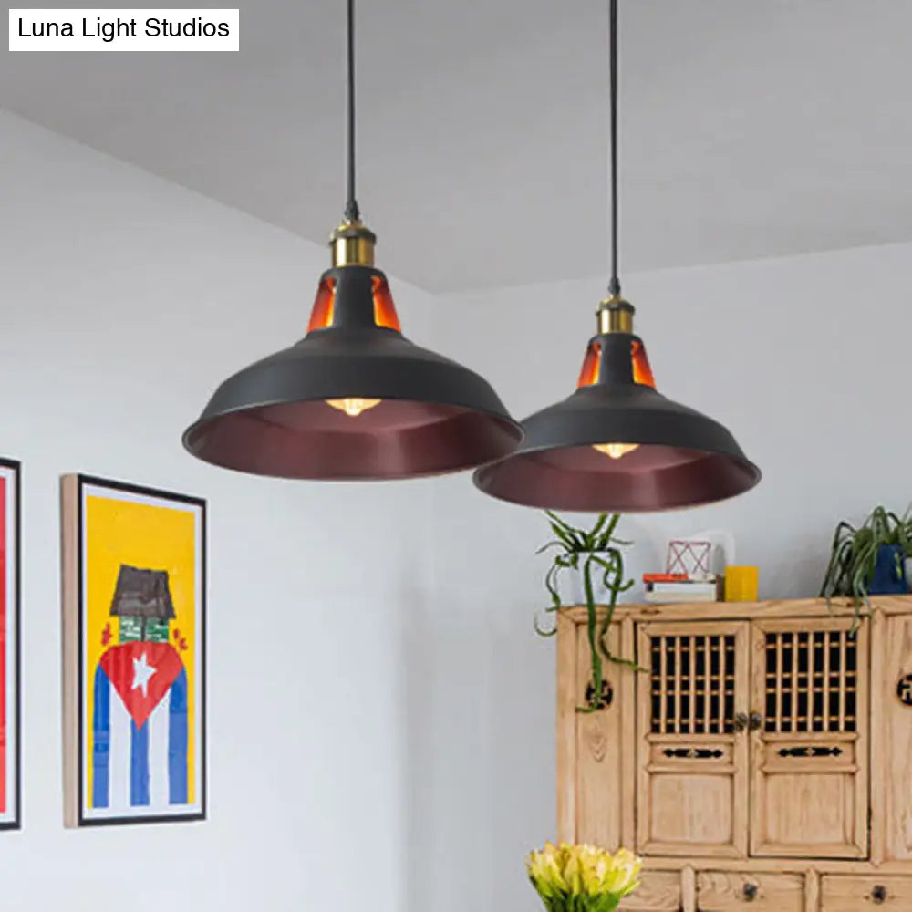 Retro-Style Metallic Pendant Light With Pot Lid Suspension - Perfect For Restaurants Burgundy-Black