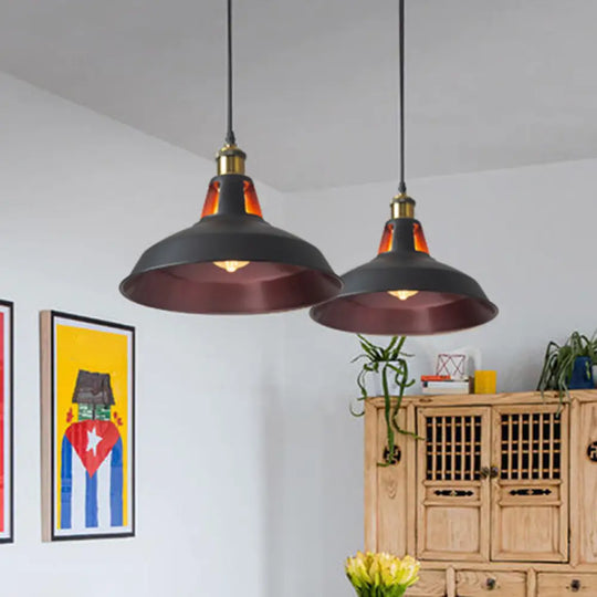 Retro Style Metallic Pot Lid Pendant Ceiling Light For Restaurants Burgundy-Black / 10.5’