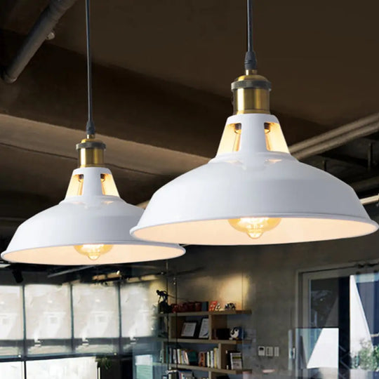 Retro Style Metallic Pot Lid Pendant Ceiling Light For Restaurants White / 10.5’