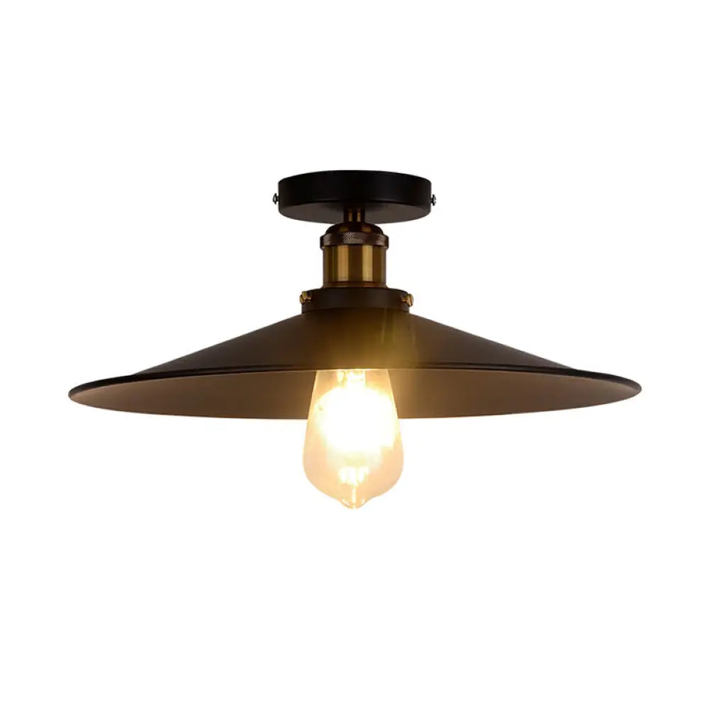 Retro Style Metallic Shaded Flush Mount Ceiling Light - Single Bulb Semi In Black / Small B