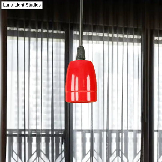 Retro Style 1-Head Mini Pendant Light: Adjustable Cord Black/Red Ceramic Ceiling Hanging