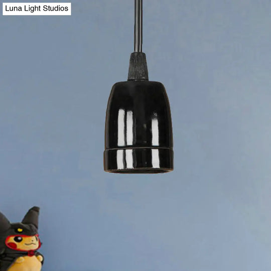 Retro Style Mini Hanging Pendant Light - Adjustable Cord Black/Red Ceramic Ceiling Fixture