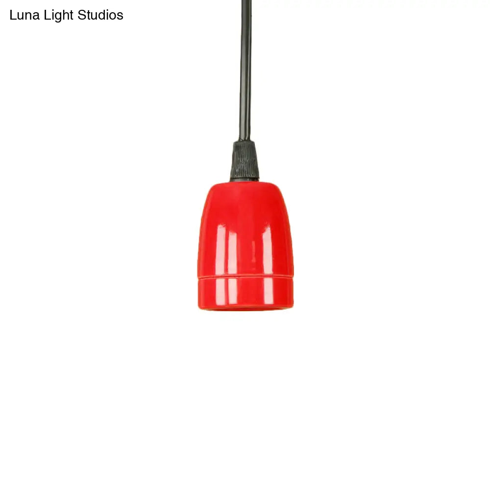 Retro Style 1-Head Mini Pendant Light: Adjustable Cord Black/Red Ceramic Ceiling Hanging Red