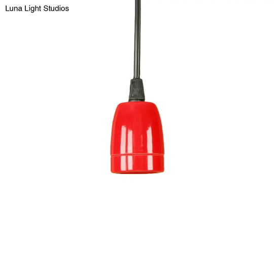 Retro Style 1-Head Mini Pendant Light: Adjustable Cord Black/Red Ceramic Ceiling Hanging Red
