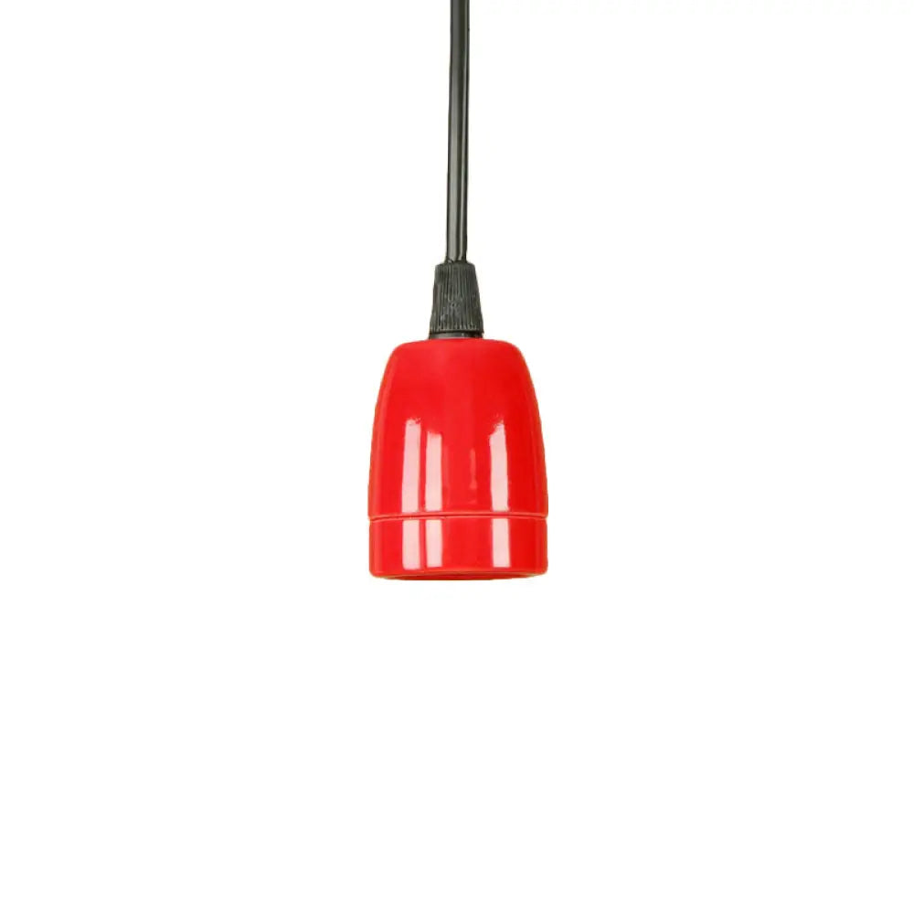 Retro Style Mini Hanging Pendant Light - Adjustable Cord Black/Red Ceramic Ceiling Fixture Red