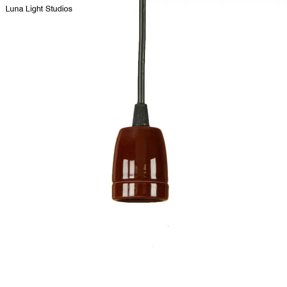 Retro Style 1-Head Mini Pendant Light: Adjustable Cord Black/Red Ceramic Ceiling Hanging Brown