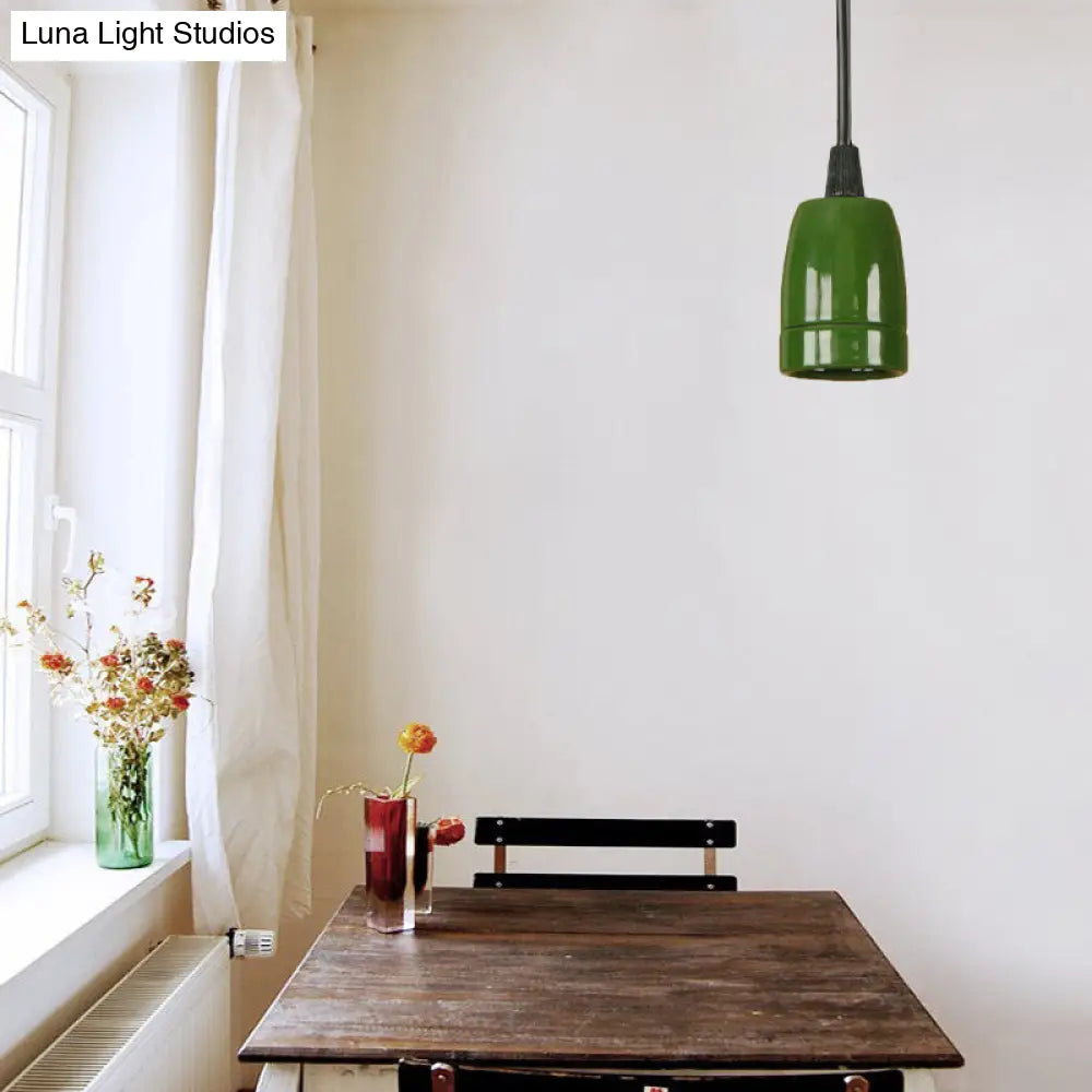 Retro Style 1-Head Mini Pendant Light: Adjustable Cord Black/Red Ceramic Ceiling Hanging Green