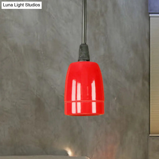 Retro Style Mini Hanging Pendant Light - Adjustable Cord Black/Red Ceramic Ceiling Fixture