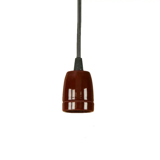 Retro Style Mini Hanging Pendant Light - Adjustable Cord Black/Red Ceramic Ceiling Fixture Brown