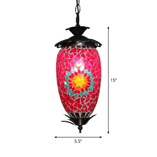 Retro Style Mosaic Stained Glass Hanging Light For Bars - Single-Bulb Ceiling Lighting Rose Red