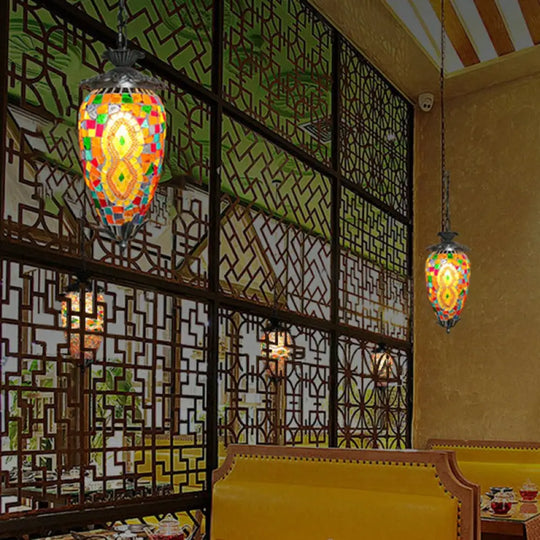 Retro Style Mosaic Stained Glass Hanging Light For Bars - Single-Bulb Ceiling Lighting Yellow