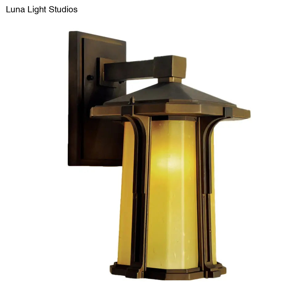 Retro-Style Outdoor Wall Mounted Glass Lantern Sconce - Single Head Light Fixture (Tan/White)