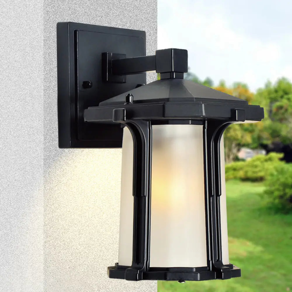 Retro-Style Outdoor Wall Mounted Glass Lantern Sconce - Single Head Light Fixture (Tan/White) White