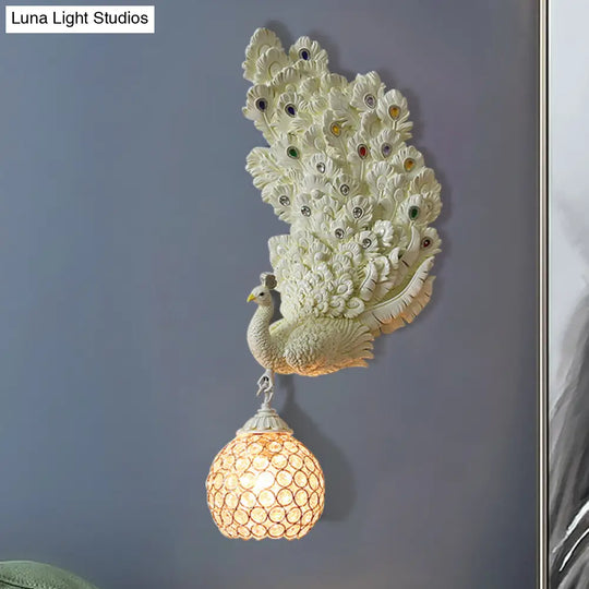 Retro Style Peacock Wall Sconce Light With Clear K9 Crystal Shade In White/Blue/Green - Left/Right