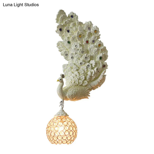 Retro Style Peacock Wall Sconce Light With Clear K9 Crystal Shade In White/Blue/Green - Left/Right