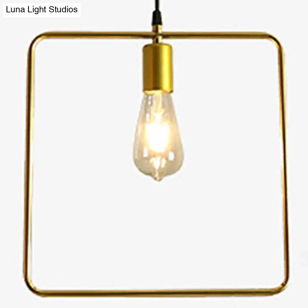 Retro Style Canopy Pendant Light With Frame Shades - Gold Metal Suspended Lamp (3 Lights)
