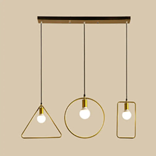 Retro Style Pendant Light: Round/Linear Canopy Gold Metal Frame 3 Lights Different Shade / Linear