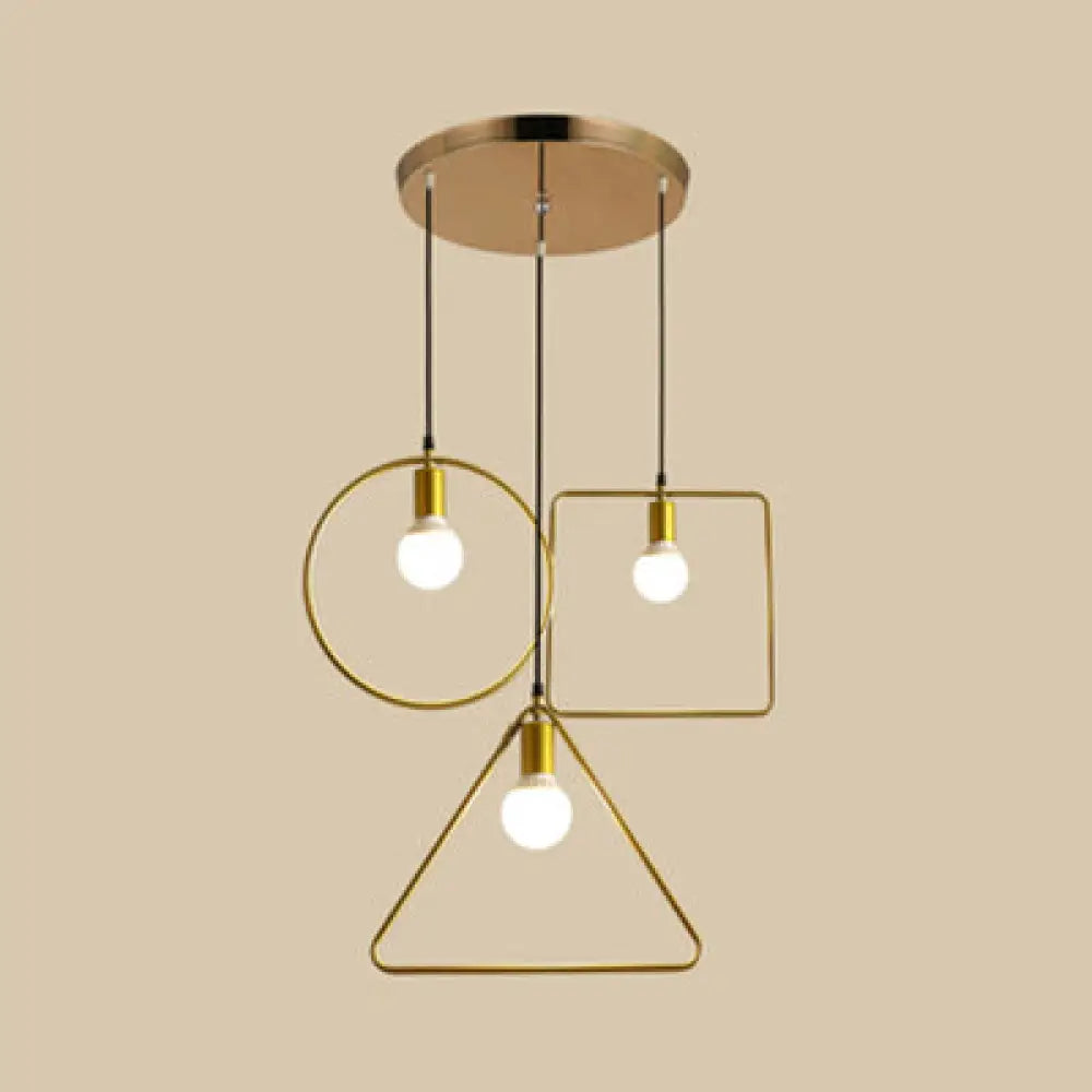 Retro Style Pendant Light: Round/Linear Canopy Gold Metal Frame 3 Lights Different Shade / Round