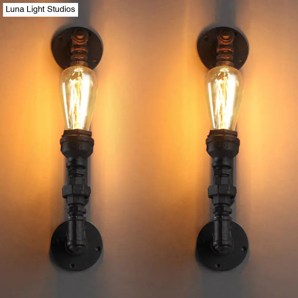 Retro Style Pipe Arm Wall Light For Restaurants - Metallic Lighting Fixture