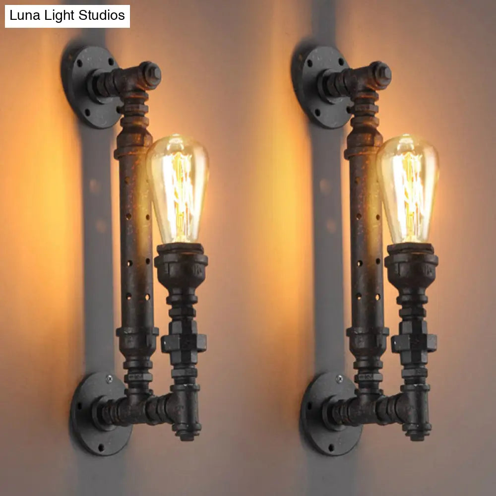 Retro Style Pipe Arm Wall Light For Restaurants - Metallic Lighting Fixture