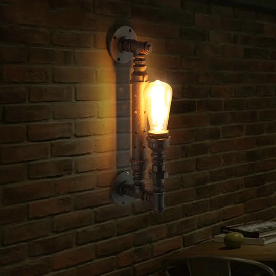 Retro Style Pipe Arm Wall Light For Restaurants - Metallic Lighting Fixture Rust