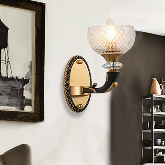 Retro-Style Prismatic Glass Bowl Wall Light - Angled Mounted Lamp In Black And Gold 1 / Black-Gold