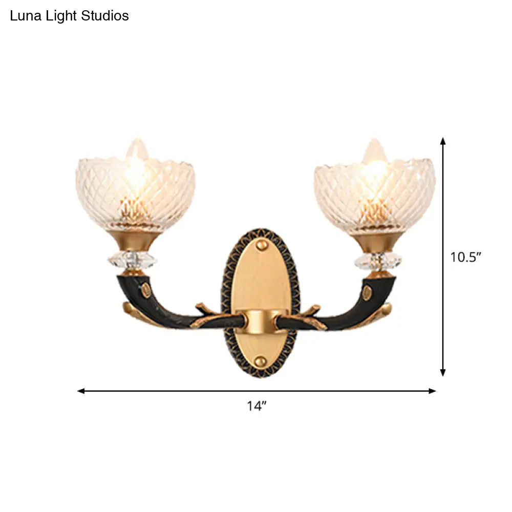 Retro-Style Prismatic Glass Bowl Wall Light - Angled Mounted Lamp In Black And Gold