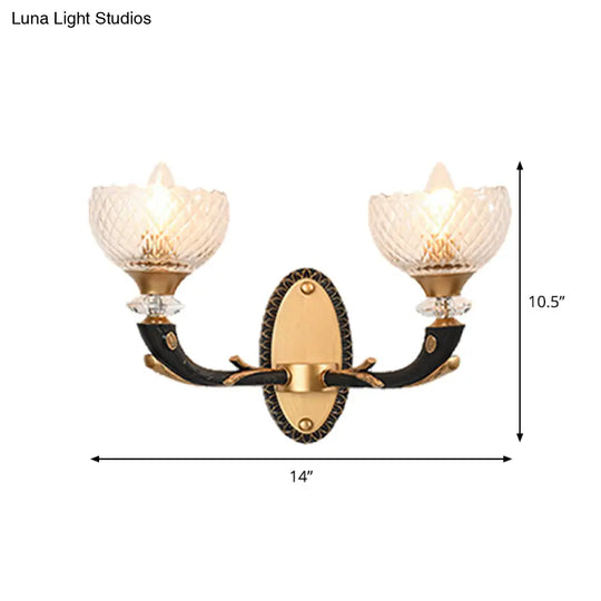 Retro-Style Prismatic Glass Bowl Wall Light - Angled Mounted Lamp In Black And Gold