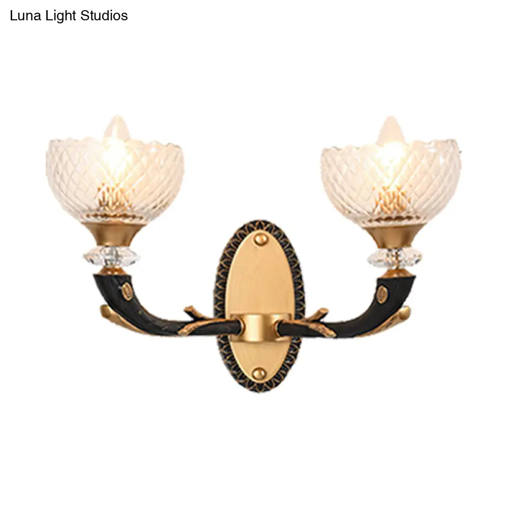 Retro-Style Prismatic Glass Bowl Wall Light - Angled Mounted Lamp In Black And Gold