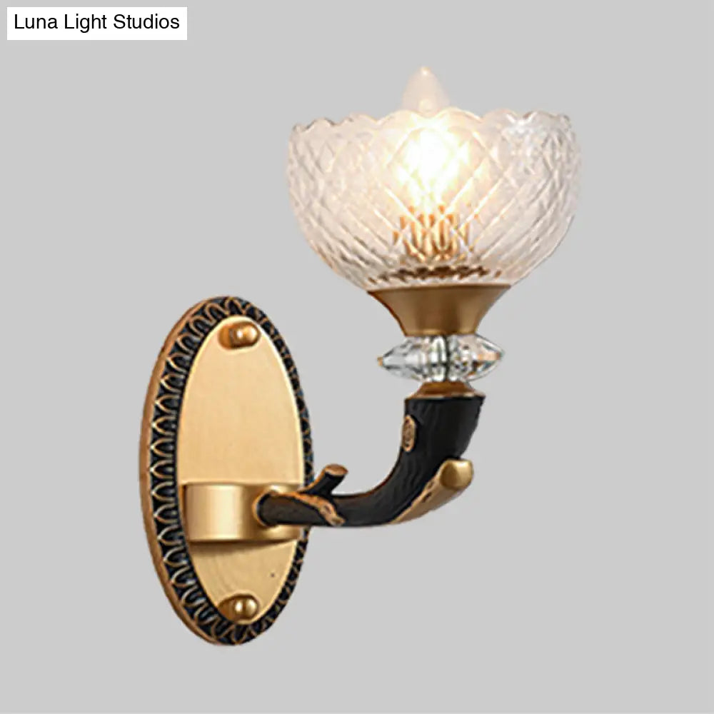 Retro-Style Prismatic Glass Bowl Wall Light - Angled Mounted Lamp In Black And Gold