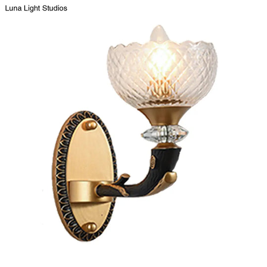 Retro-Style Prismatic Glass Bowl Wall Light - Angled Mounted Lamp In Black And Gold