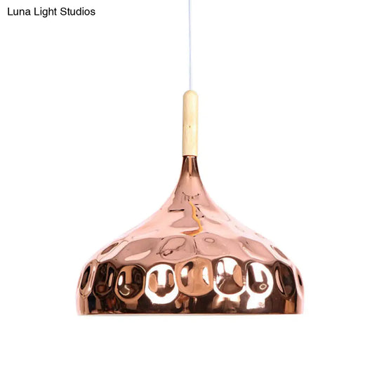 Retro Style Rose Gold Metal Dome Pendant Light For Dining Table