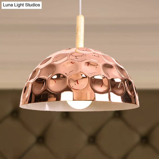 Retro Style Rose Gold Metal Dome Pendant Light For Dining Table / C