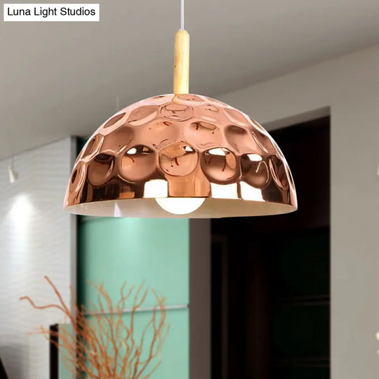 Retro Style Rose Gold Metal Dome Pendant Light For Dining Table