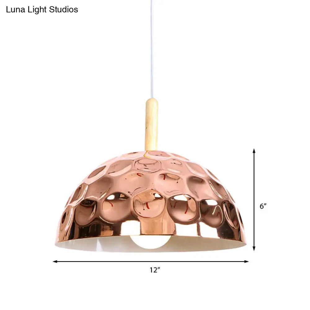 Retro Style Rose Gold Metal Dome Pendant Light For Dining Table