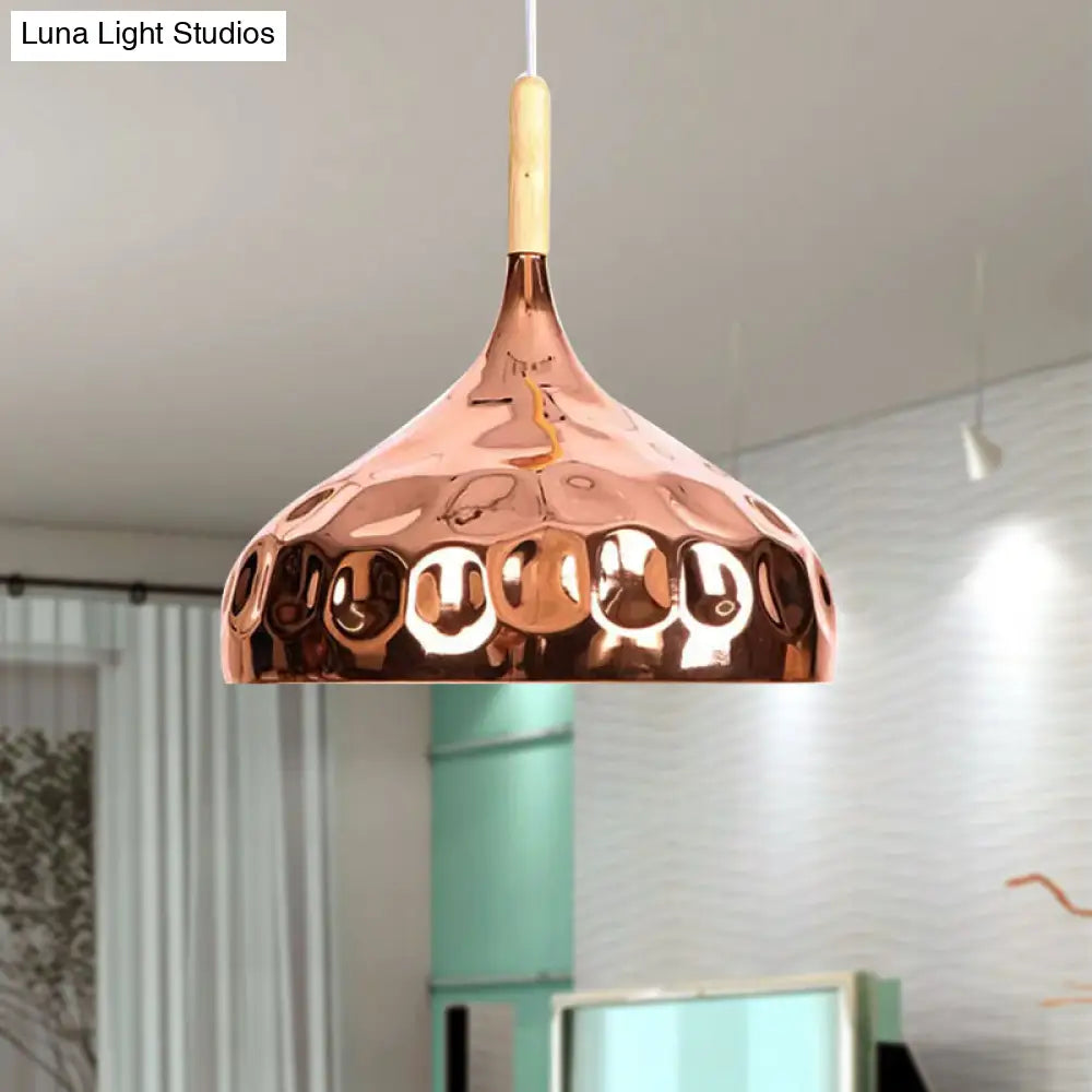 Retro Style Rose Gold Metal Dome Pendant Light For Dining Table