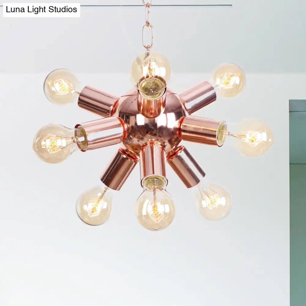 Retro Style Rose Gold Starburst Chandelier - Metallic Suspension Light (6/9 Lights) For Restaurants