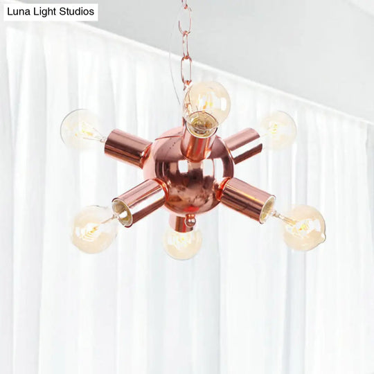 Retro Style Rose Gold Starburst Chandelier - Metallic Suspension Light (6/9 Lights) For Restaurants