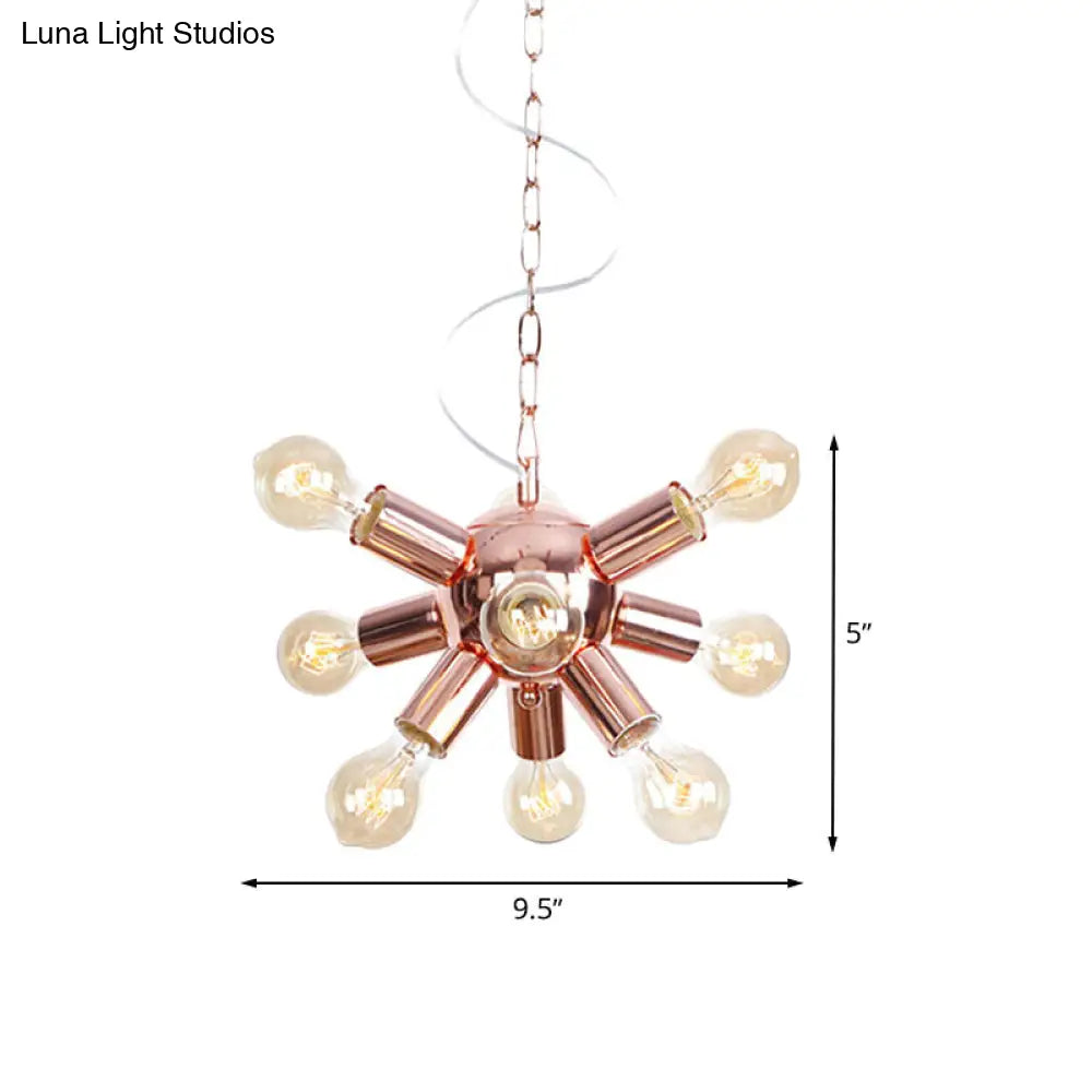 Retro Style Rose Gold Starburst Chandelier - Metallic Suspension Light (6/9 Lights) For Restaurants