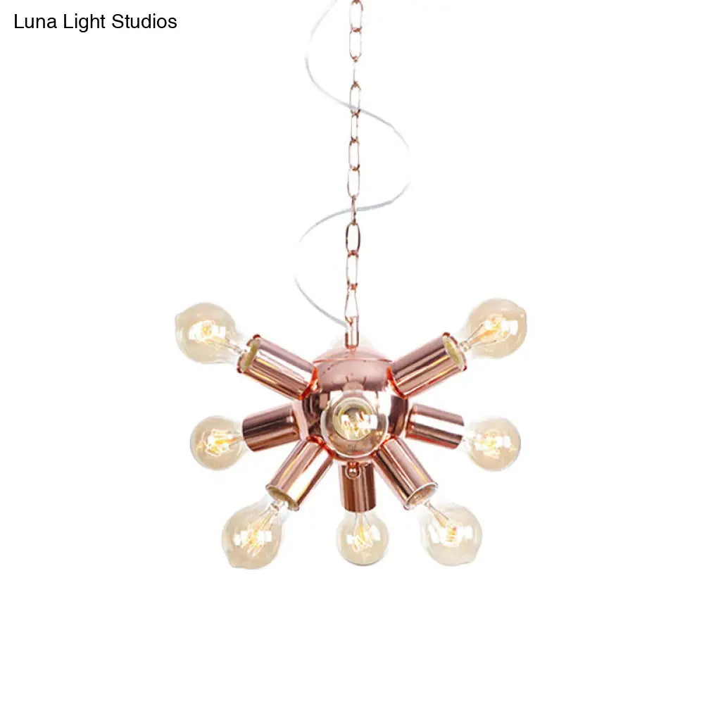 Retro Style Rose Gold Starburst Chandelier - Metallic Suspension Light (6/9 Lights) For Restaurants