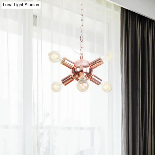 Retro Style Rose Gold Starburst Chandelier - Metallic Suspension Light (6/9 Lights) For Restaurants