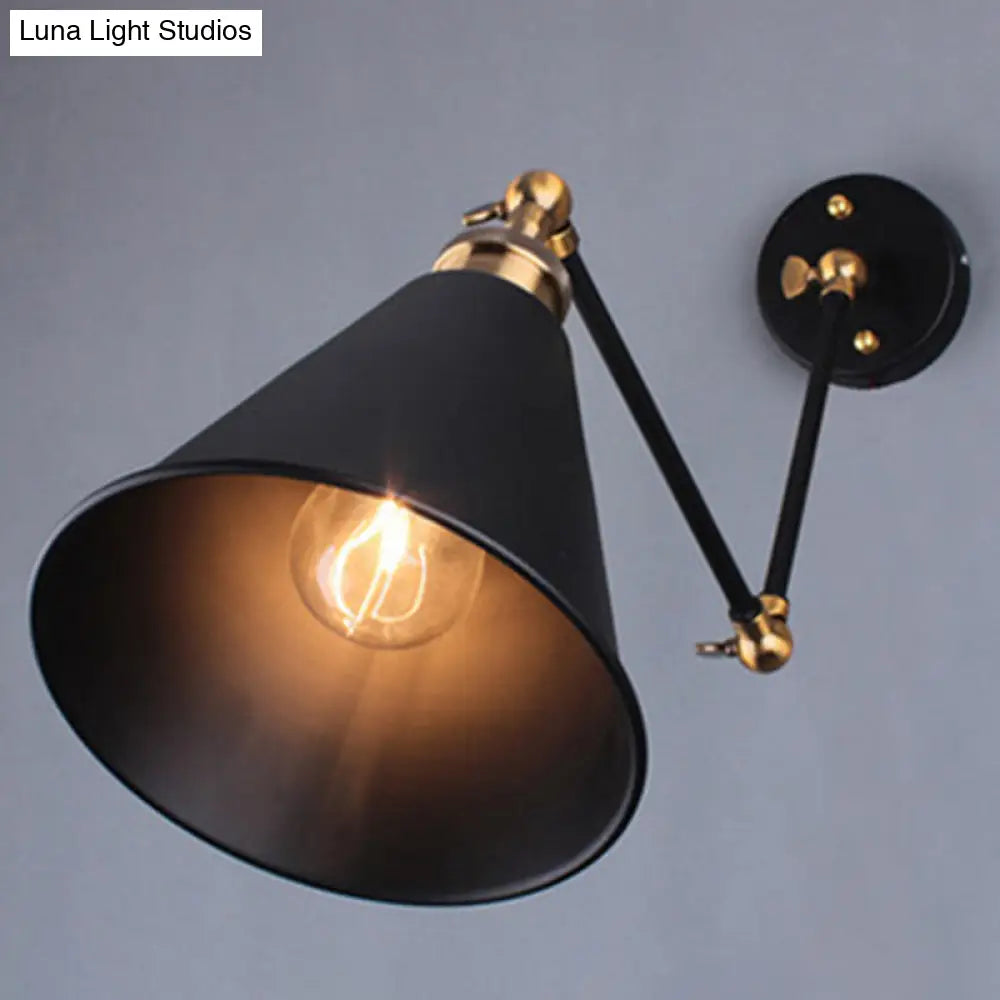 Retro Style Single-Bulb Wall Light Fixture - Foldable Black Umbrella Shade Ideal For Restaurants