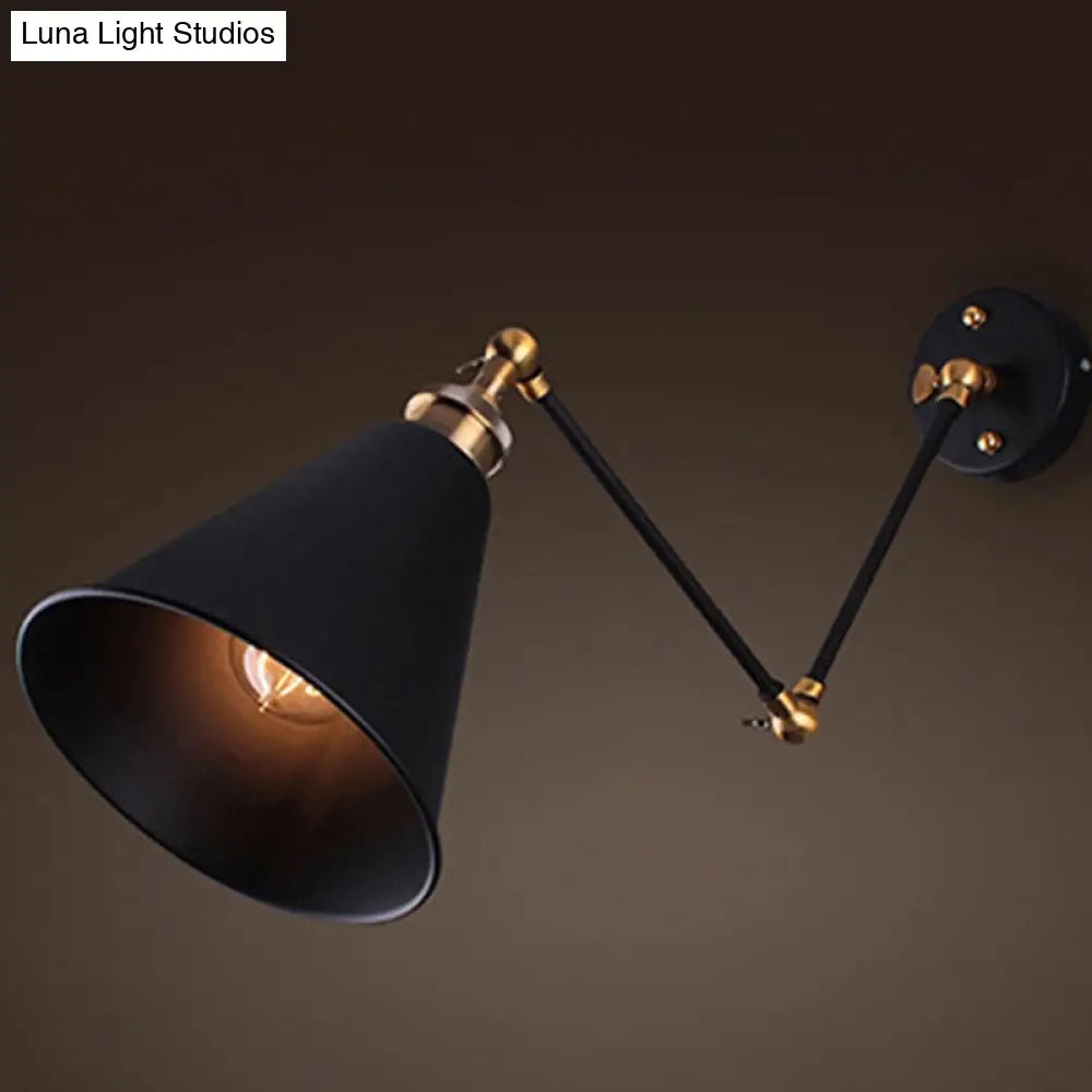 Retro Style Single-Bulb Wall Light Fixture - Foldable Black Umbrella Shade Ideal For Restaurants