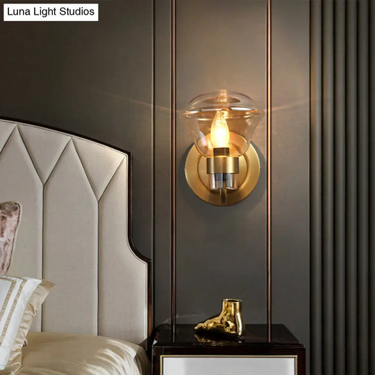 Retro-Style Smoke Gray/Amber Glass Bell Wall Sconce - Brass Mount Light Fixture (1 Bulb)